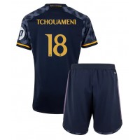 Real Madrid Aurelien Tchouameni #18 Bortedraktsett Barn 2023-24 Kortermet (+ Korte bukser)